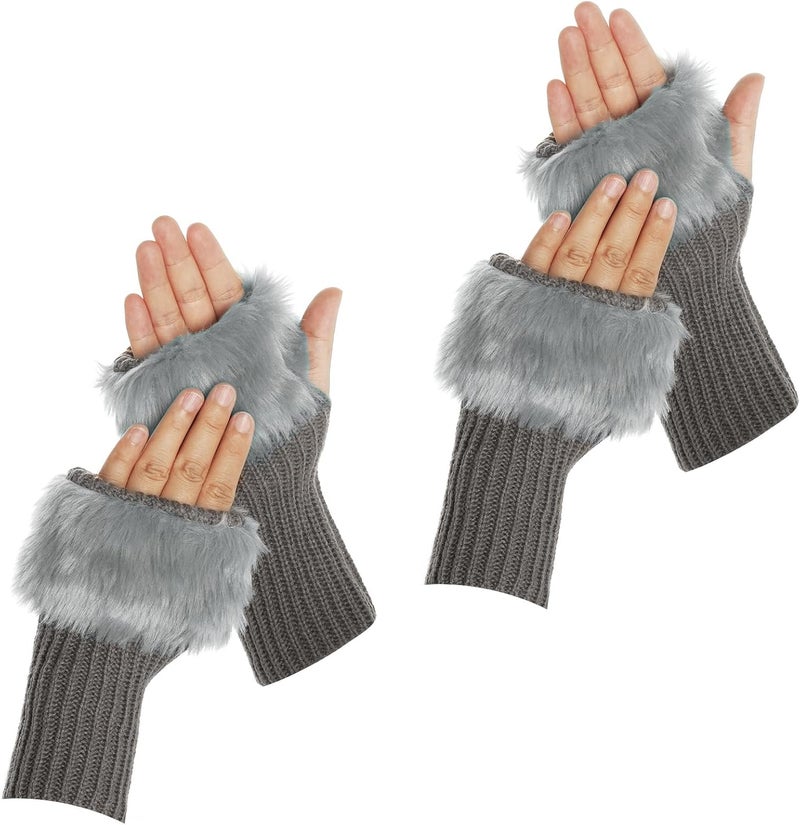 cnomg Winter Faux Fur Fingerless Gloves Faux Fur Half Finger Warmers Fingerless Gloves for Women Girls Working Writing - Image 1